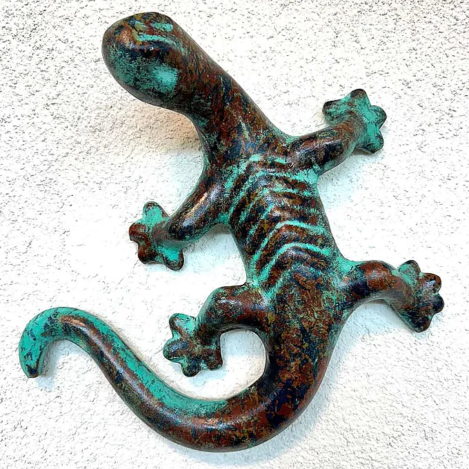 Grand gecko terre cuite bleu artisanat mexicain