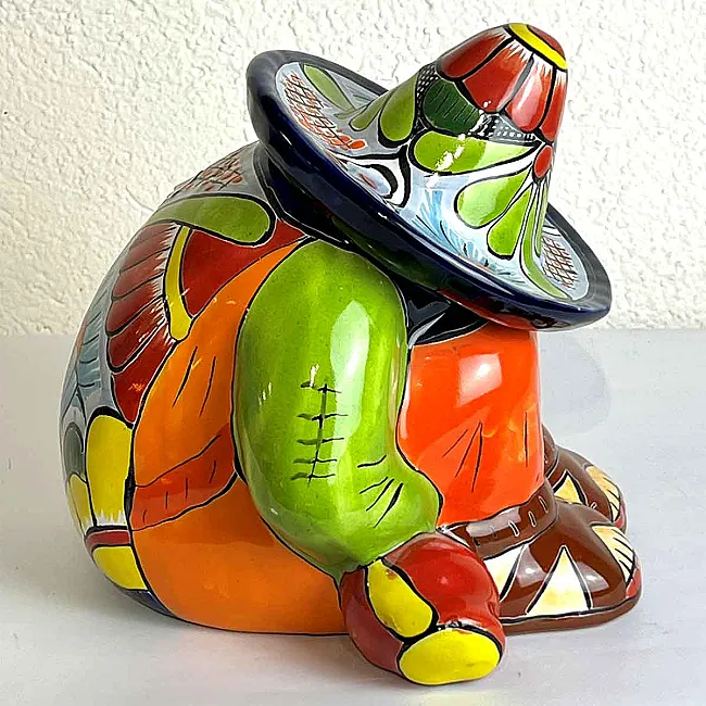 Déco statuette mexicaine en céramique colorée