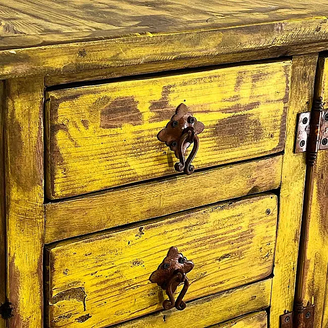 Meuble jaune artisanal - Crédence de rangement