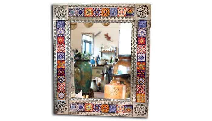 Grand miroir mexicain rectangulaire décoration murale - Amadera Couleur  Bleu cobalt Taille 57.5 cm x 83.5 cm